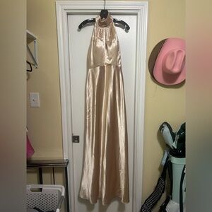 A&W bridal champagne halter dress